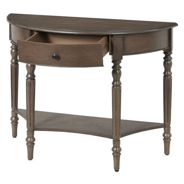 English Elm Trexm Half Moon Farmhouse Entryway Table Distressed Pine Legs Drawer Open Shelf N715P383795N