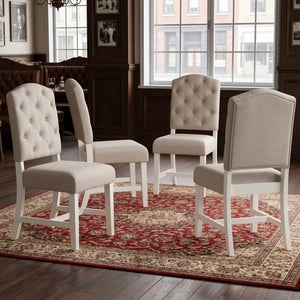 English Elm Trexm Tufted Button Retro Rubberwood Upholstered Dining Chair Set of 4 Curved Backrest Off White N715P390429D-4