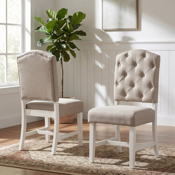 English Elm Trexm Retro Button Tufted Dining Chair Set of Two with Oak Rubberwood Frame Off White N715P390429D