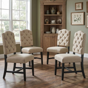 English Elm Trexm Tufted Button Retro Rubberwood Upholstered Dining Chair Set of 4 Curved Backrest Espresso N715P390429P-4