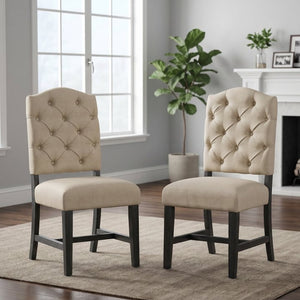 English Elm Trexm Retro Button Tufted Dining Chair Set of Two with Oak Rubberwood Frame Espresso N715P390429P