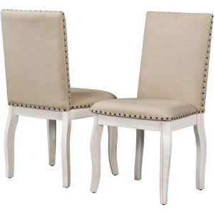 English Elm Trexm High Back Upholstered Dining Chairs with Nailhead Trim Rubberwood Legs Set of 2 Antique White N715P390431D