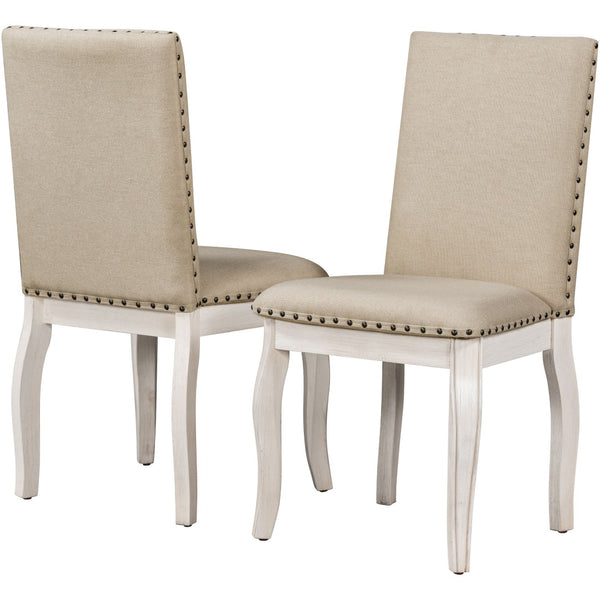English Elm Trexm High Back Upholstered Dining Chairs with Nailhead Trim Rubberwood Legs Set of 2 Antique White N715P390431D