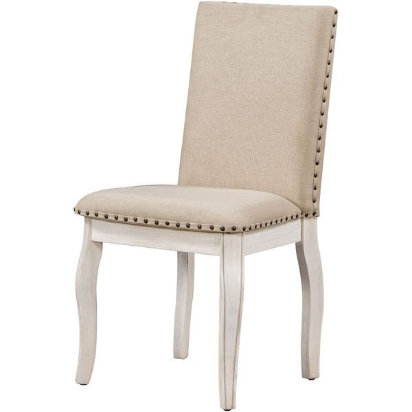 English Elm Trexm High Back Upholstered Dining Chairs with Nailhead Trim Rubberwood Legs Set of 2 Antique White N715P390431D