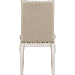 English Elm Trexm High Back Upholstered Dining Chairs with Nailhead Trim Rubberwood Legs Set of 2 Antique White N715P390431D