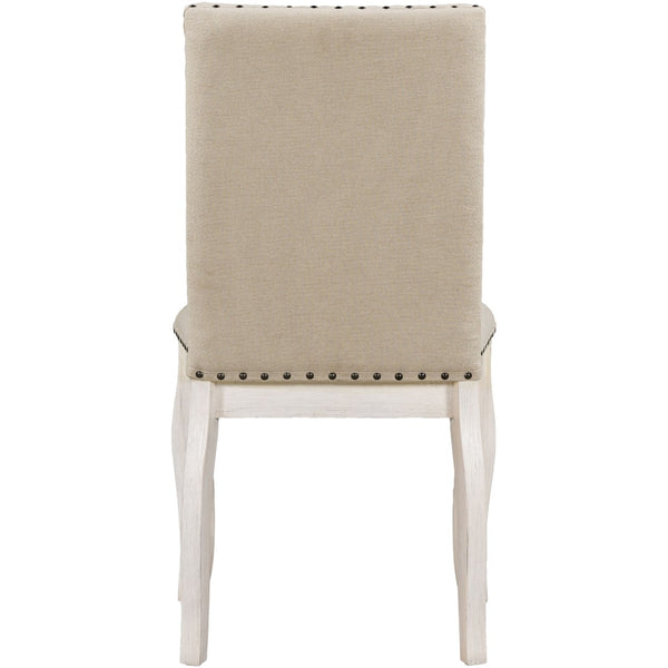 English Elm Trexm High Back Upholstered Dining Chairs with Nailhead Trim Rubberwood Legs Set of 2 Antique White N715P390431D