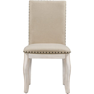 English Elm Trexm High Back Upholstered Dining Chairs with Nailhead Trim Rubberwood Legs Set of 2 Antique White N715P390431D