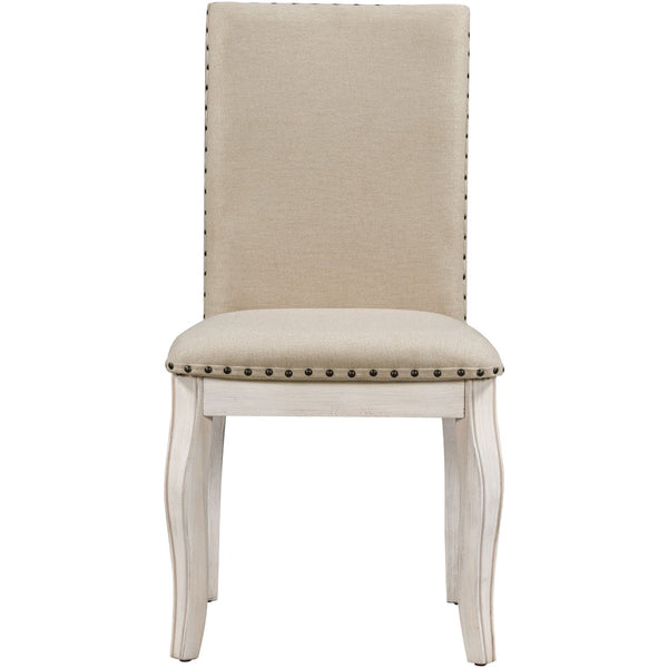 English Elm Trexm High Back Upholstered Dining Chairs with Nailhead Trim Rubberwood Legs Set of 2 Antique White N715P390431D