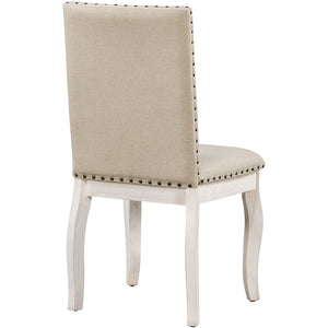 English Elm Trexm High Back Upholstered Dining Chairs with Nailhead Trim Rubberwood Legs Set of 2 Antique White N715P390431D