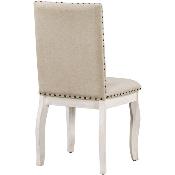 English Elm Trexm High Back Upholstered Dining Chairs with Nailhead Trim Rubberwood Legs Set of 2 Antique White N715P390431D
