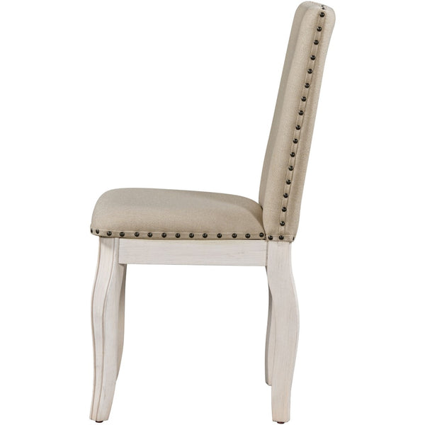 English Elm Trexm High Back Upholstered Dining Chairs with Nailhead Trim Rubberwood Legs Set of 2 Antique White N715P390431D