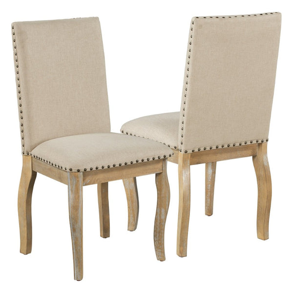 English Elm Trexm High Back Upholstered Dining Chairs with Nailhead Trim Rubberwood Legs Set of 2 Natural Wood Wash N715P390431E
