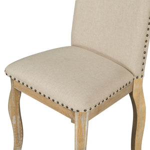 English Elm Trexm High Back Upholstered Dining Chairs with Nailhead Trim Rubberwood Legs Set of 2 Natural Wood Wash N715P390431E