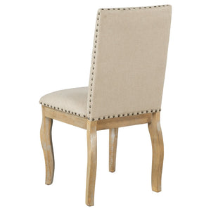 English Elm Trexm High Back Upholstered Dining Chairs with Nailhead Trim Rubberwood Legs Set of 2 Natural Wood Wash N715P390431E
