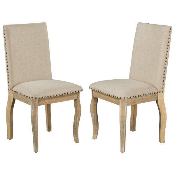 English Elm Trexm High Back Upholstered Dining Chairs with Nailhead Trim Rubberwood Legs Set of 2 Natural Wood Wash N715P390431E