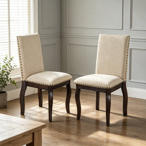 English Elm Trexm High Back Upholstered Dining Chairs with Nailhead Trim Rubberwood Legs Set of 2 Espresso N715P390431P