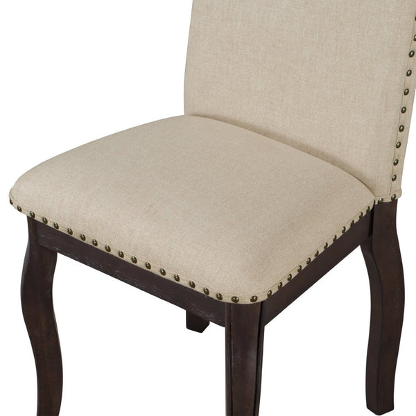 English Elm Trexm High Back Upholstered Dining Chairs with Nailhead Trim Rubberwood Legs Set of 2 Espresso N715P390431P