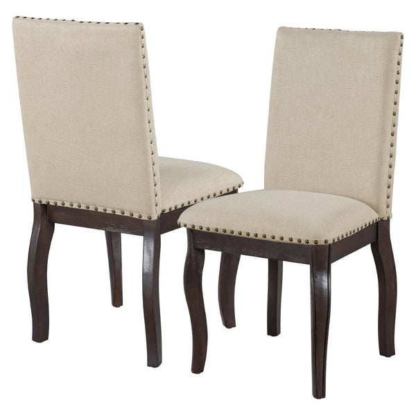 English Elm Trexm High Back Upholstered Dining Chairs with Nailhead Trim Rubberwood Legs Set of 2 Espresso N715P390431P
