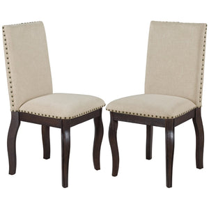 English Elm Trexm High Back Upholstered Dining Chairs with Nailhead Trim Rubberwood Legs Set of 2 Espresso N715P390431P