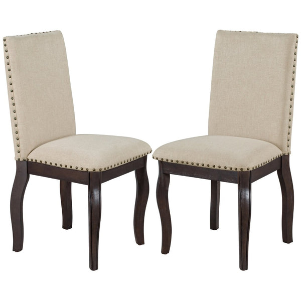 English Elm Trexm High Back Upholstered Dining Chairs with Nailhead Trim Rubberwood Legs Set of 2 Espresso N715P390431P