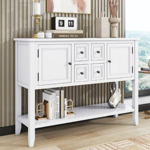 English Elm Trexm Cambridge Vintage Pine Console Table Four Drawers Open Shelf Entryway Storage White N715P415310A