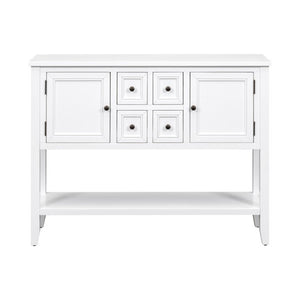 English Elm Trexm Cambridge Vintage Pine Console Table Four Drawers Open Shelf Entryway Storage White N715P415310A