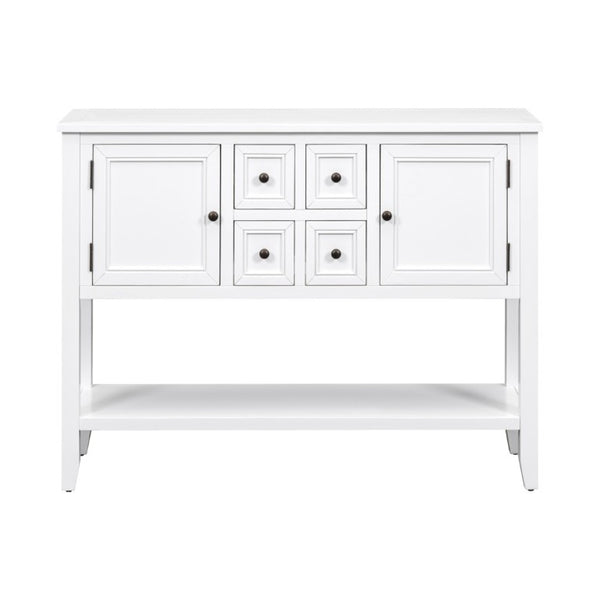 English Elm Trexm Cambridge Vintage Pine Console Table Four Drawers Open Shelf Entryway Storage White N715P415310A