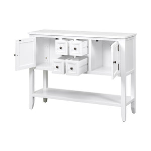 English Elm Trexm Cambridge Vintage Pine Console Table Four Drawers Open Shelf Entryway Storage White N715P415310A