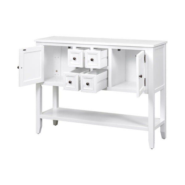 English Elm Trexm Cambridge Vintage Pine Console Table Four Drawers Open Shelf Entryway Storage White N715P415310A
