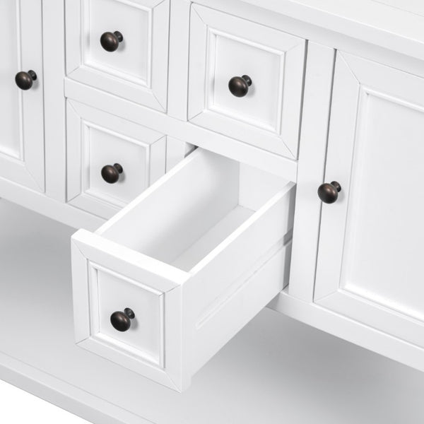 English Elm Trexm Cambridge Vintage Pine Console Table Four Drawers Open Shelf Entryway Storage White N715P415310A