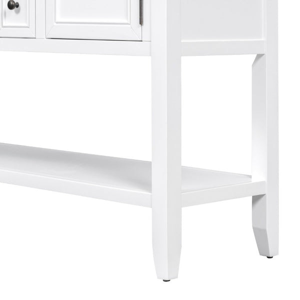 English Elm Trexm Cambridge Vintage Pine Console Table Four Drawers Open Shelf Entryway Storage White N715P415310A