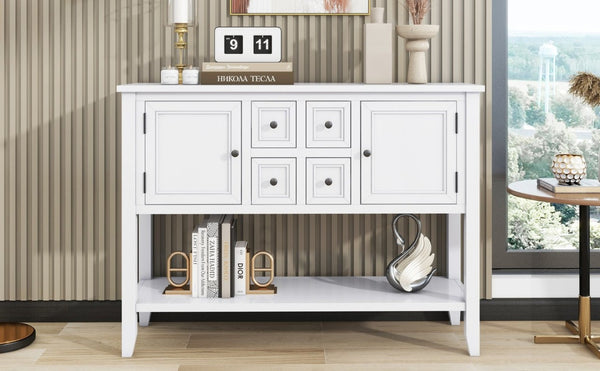 English Elm Trexm Cambridge Vintage Pine Console Table Four Drawers Open Shelf Entryway Storage White N715P415310A