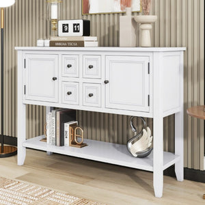 English Elm Trexm Cambridge Vintage Pine Console Table Four Drawers Open Shelf Entryway Storage White N715P415310A