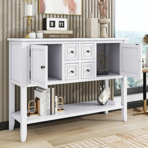 English Elm Trexm Cambridge Vintage Pine Console Table Four Drawers Open Shelf Entryway Storage White N715P415310A