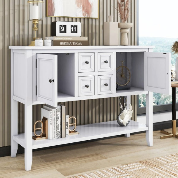 English Elm Trexm Cambridge Vintage Pine Console Table Four Drawers Open Shelf Entryway Storage White N715P415310A