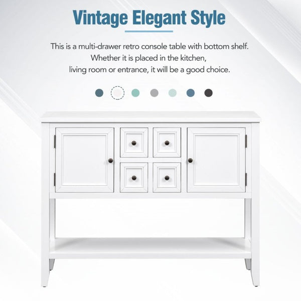 English Elm Trexm Cambridge Vintage Pine Console Table Four Drawers Open Shelf Entryway Storage White N715P415310A