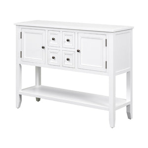 English Elm Trexm Cambridge Vintage Pine Console Table Four Drawers Open Shelf Entryway Storage White N715P415310A