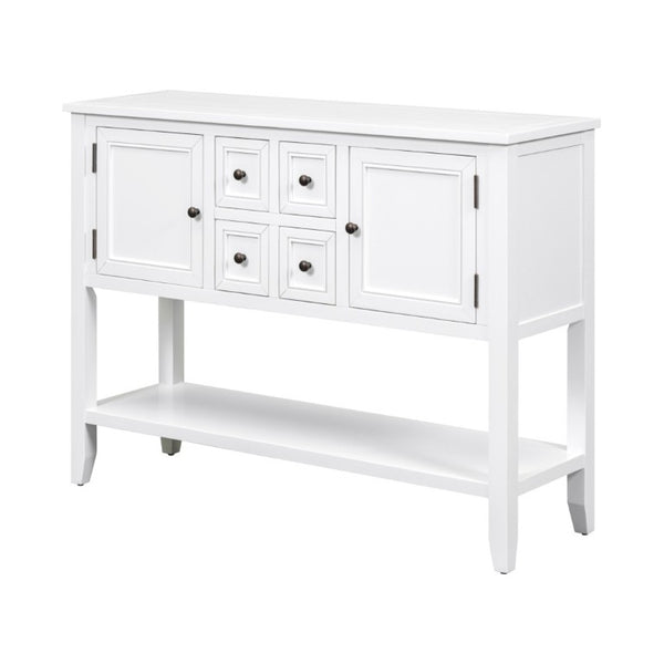 English Elm Trexm Cambridge Vintage Pine Console Table Four Drawers Open Shelf Entryway Storage White N715P415310A