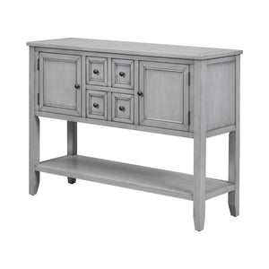 English Elm Trexm Cambridge Vintage Pine Console Table Four Drawers Open Shelf Entryway Storage Antique Gray N715P415310E