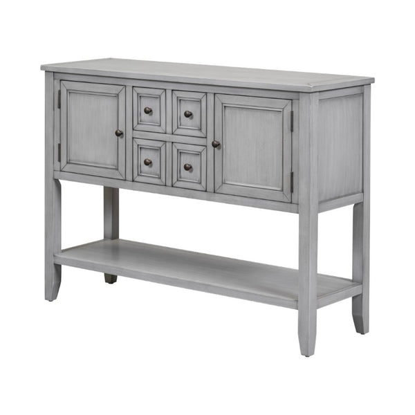 English Elm Trexm Cambridge Vintage Pine Console Table Four Drawers Open Shelf Entryway Storage Antique Gray N715P415310E