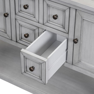 English Elm Trexm Cambridge Vintage Pine Console Table Four Drawers Open Shelf Entryway Storage Antique Gray N715P415310E