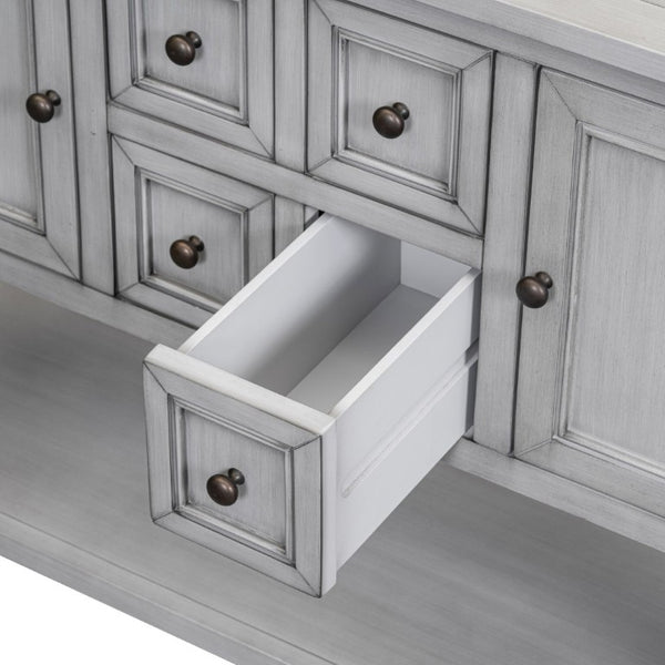 English Elm Trexm Cambridge Vintage Pine Console Table Four Drawers Open Shelf Entryway Storage Antique Gray N715P415310E