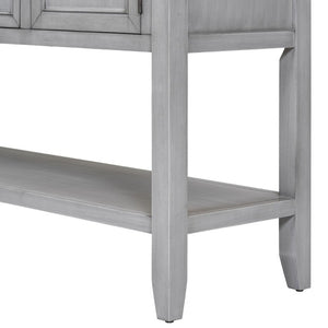 English Elm Trexm Cambridge Vintage Pine Console Table Four Drawers Open Shelf Entryway Storage Antique Gray N715P415310E