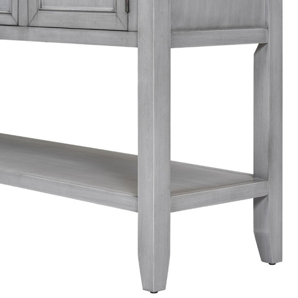 English Elm Trexm Cambridge Vintage Pine Console Table Four Drawers Open Shelf Entryway Storage Antique Gray N715P415310E