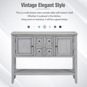English Elm Trexm Cambridge Vintage Pine Console Table Four Drawers Open Shelf Entryway Storage Antique Gray N715P415310E