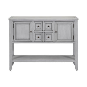 English Elm Trexm Cambridge Vintage Pine Console Table Four Drawers Open Shelf Entryway Storage Antique Gray N715P415310E