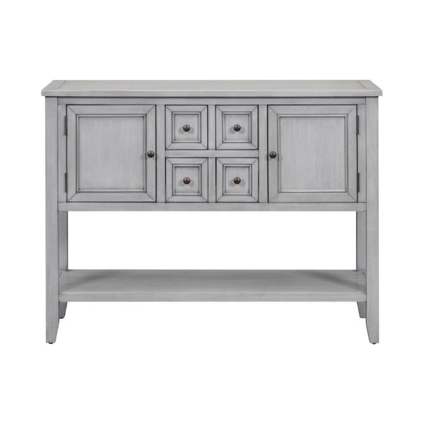 English Elm Trexm Cambridge Vintage Pine Console Table Four Drawers Open Shelf Entryway Storage Antique Gray N715P415310E