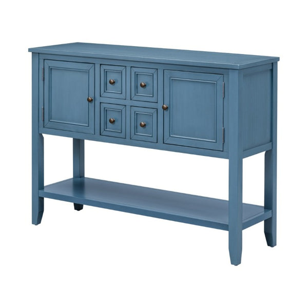 English Elm Trexm Cambridge Vintage Pine Console Table Four Drawers Open Shelf Entryway Storage Light Navy N715P415310H