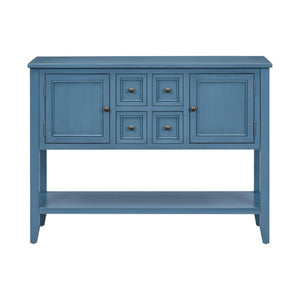 English Elm Trexm Cambridge Vintage Pine Console Table Four Drawers Open Shelf Entryway Storage Light Navy N715P415310H