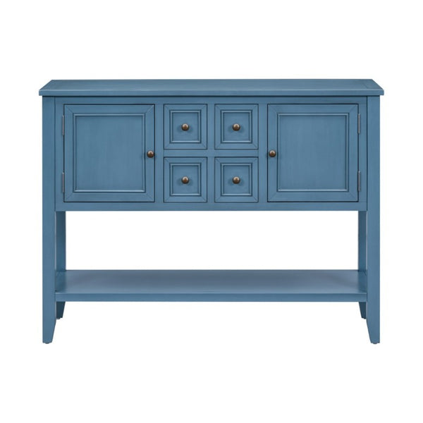 English Elm Trexm Cambridge Vintage Pine Console Table Four Drawers Open Shelf Entryway Storage Light Navy N715P415310H